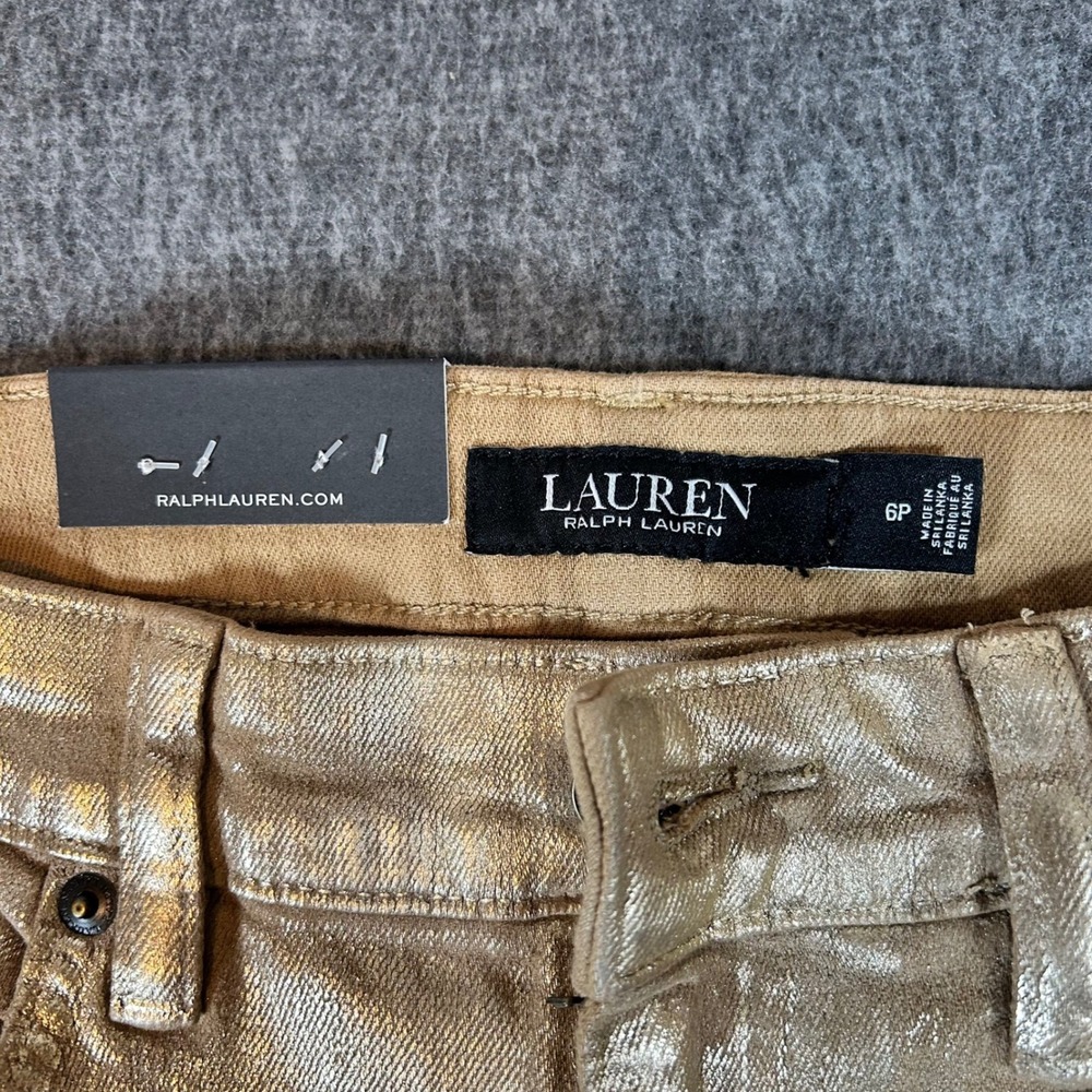 Ralph Lauren‎ Gold Metallic High Rise Straight Ankle Jeans 6P Fits 30x25 New - Picture 2 of 8